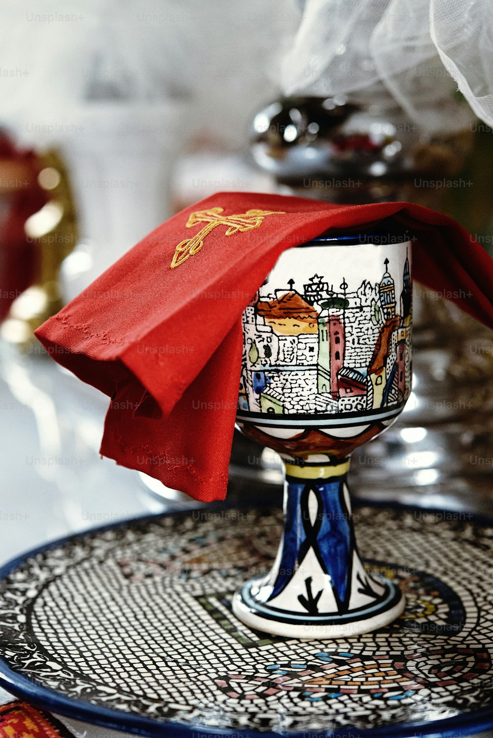 cup in catholic church or cathedral, religion concept, wedding traditional ceremony