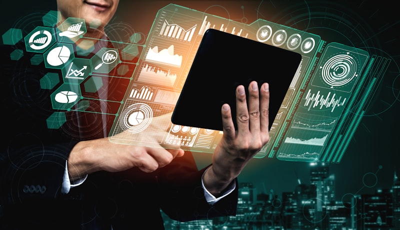 stock market trading floor, financial charts and graphs, AI technology data visualization, Oracle headquarters, Japanese stock exchange