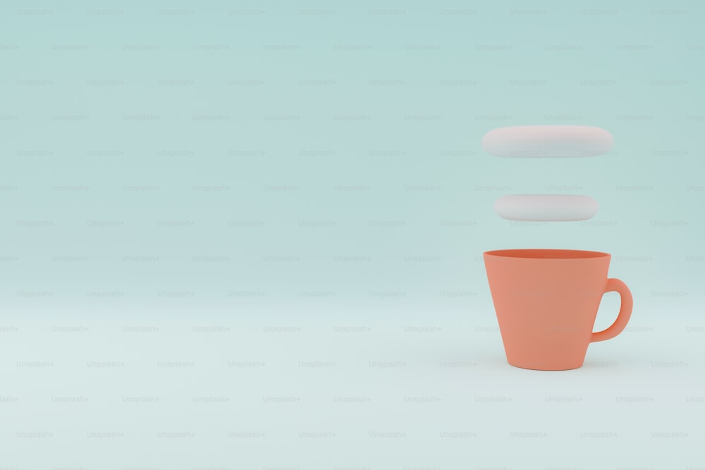 Cartoon style a cup of coffee on pastel blue background.  3D rendering.