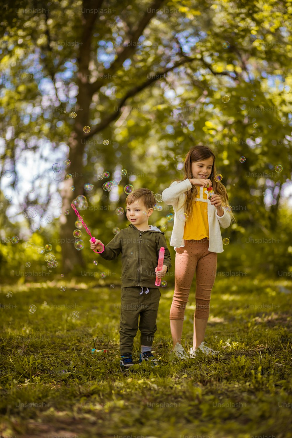 It is important to have memories with a younger brother. Sister and brother playing at nature.