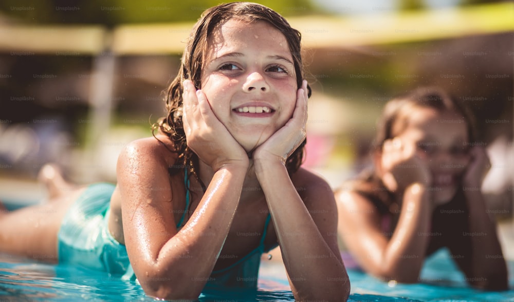 Time for relax. Children in pool.