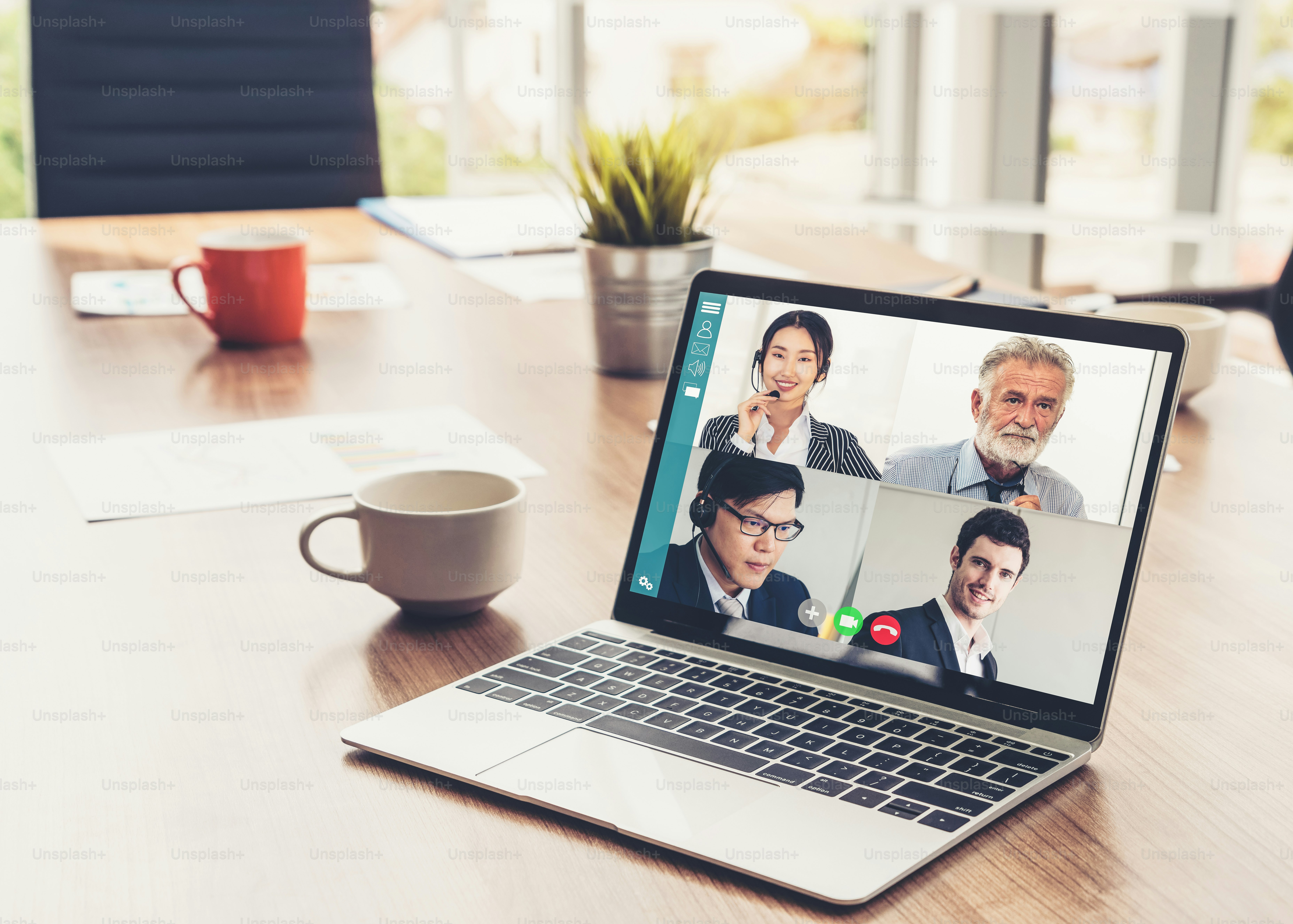 Video call business people meeting on virtual workplace or remote ...