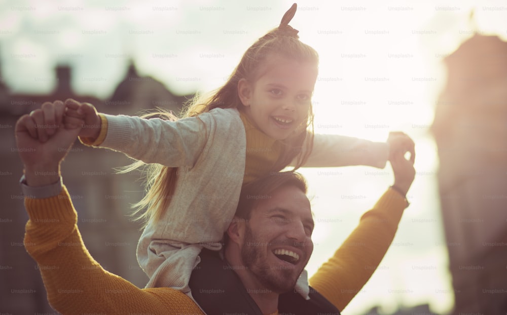 I love to spend day with dad.  Father and daughter in the city.