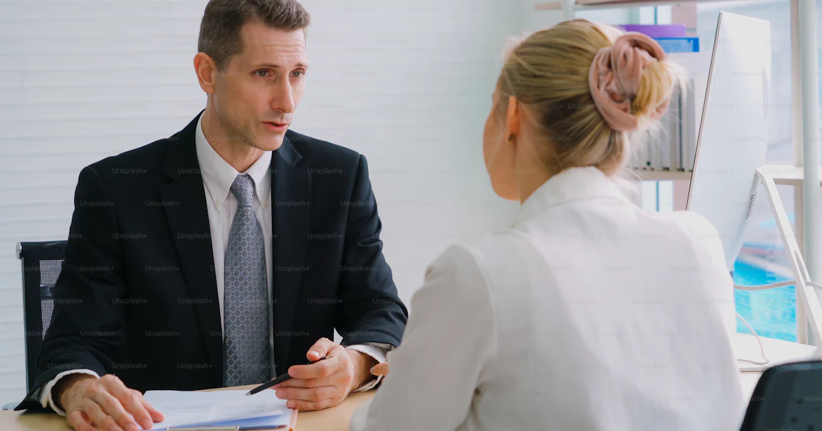 Office Interviewer Job seeker in job interview meeting with manager and interviewer at ...