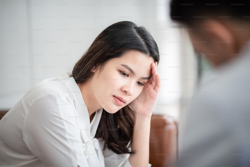 Mental health concept, Close-up of psychologist comforting his depressed patient, Doctor (psychiatrist) consultation and diagnostic examining woman patient
