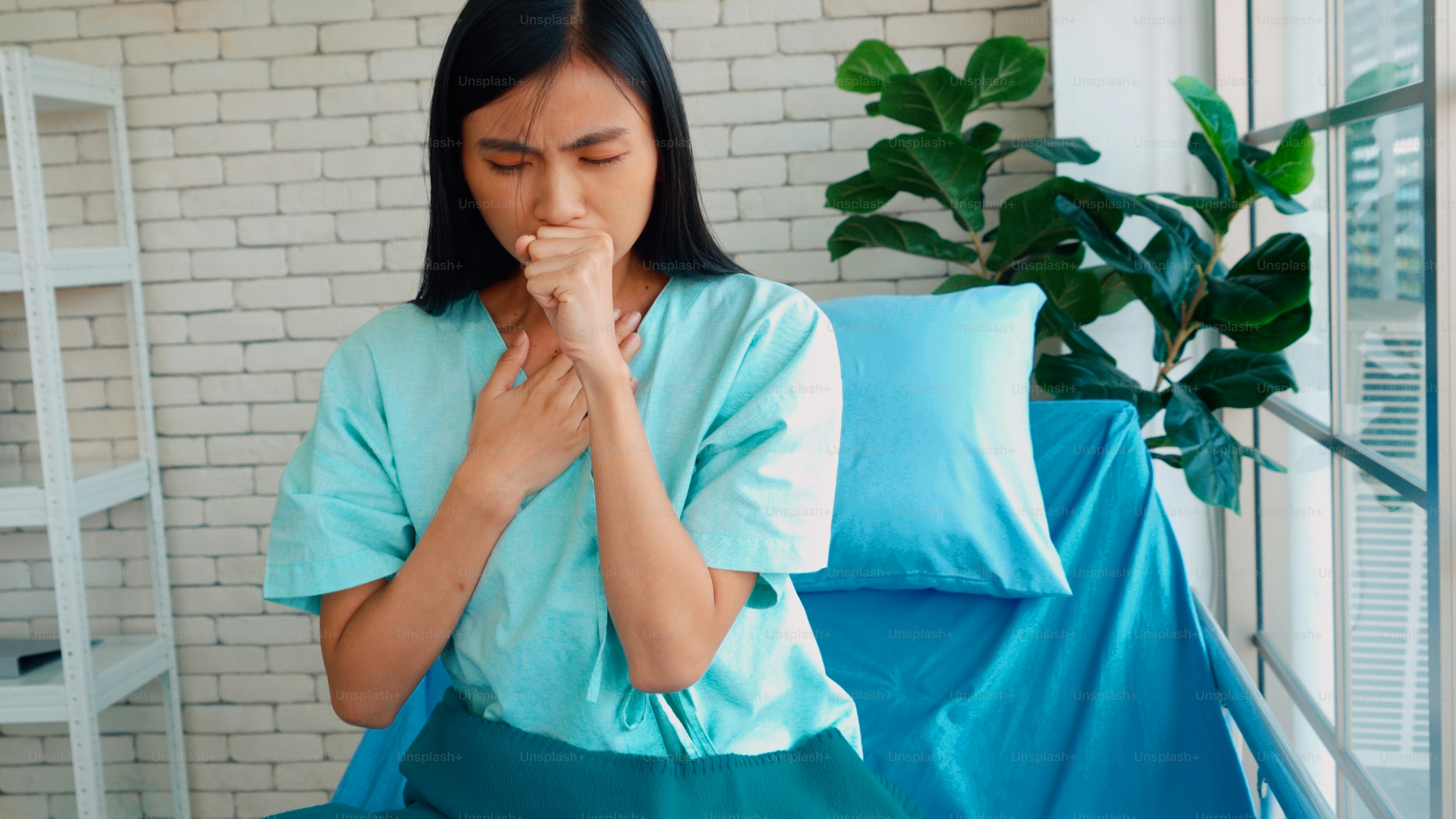 Sick patient infected by flu virus in hospital. Healthcare and medical service concept.