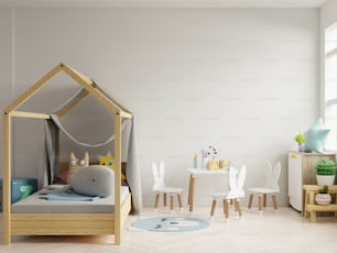 Mock up wall in the children's room in white wall background .3d rendering