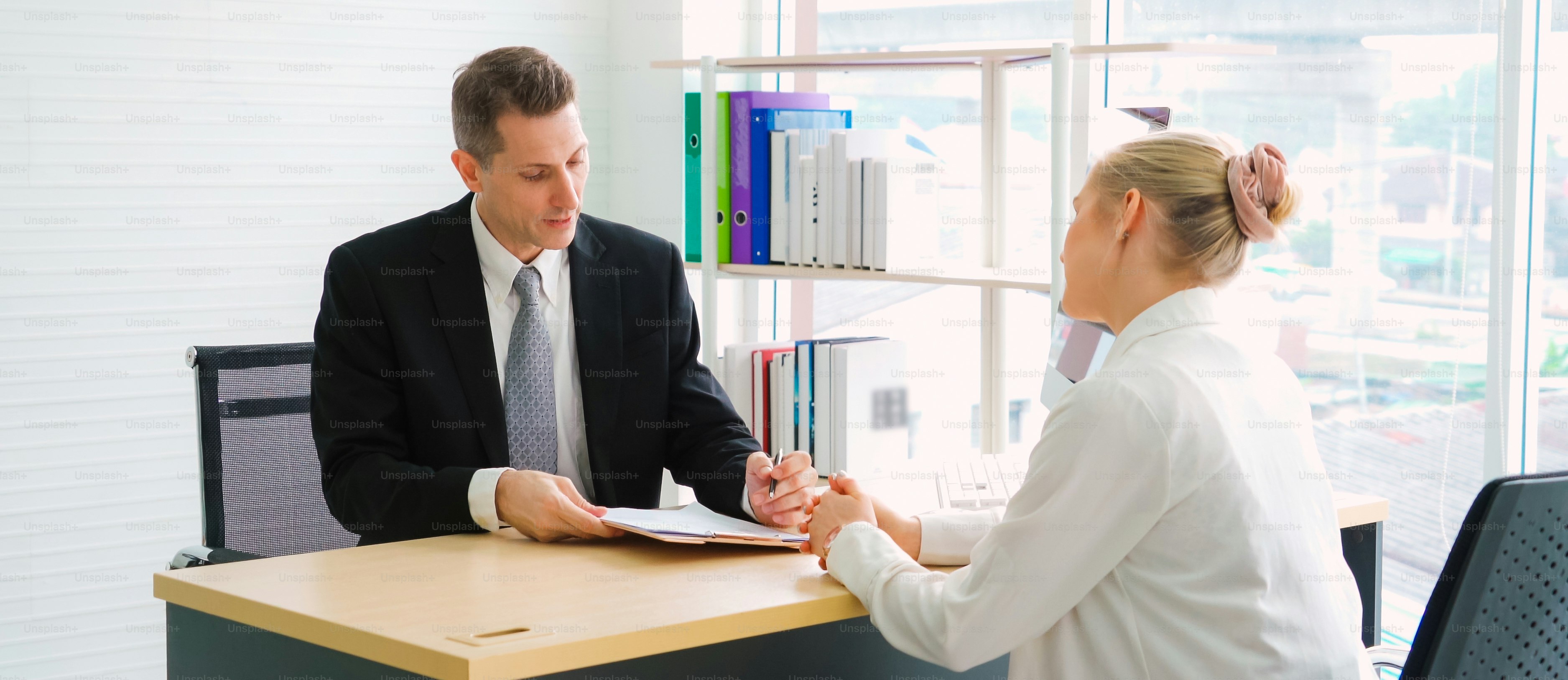 Job seeker in job interview meeting with manager and interviewer at ...