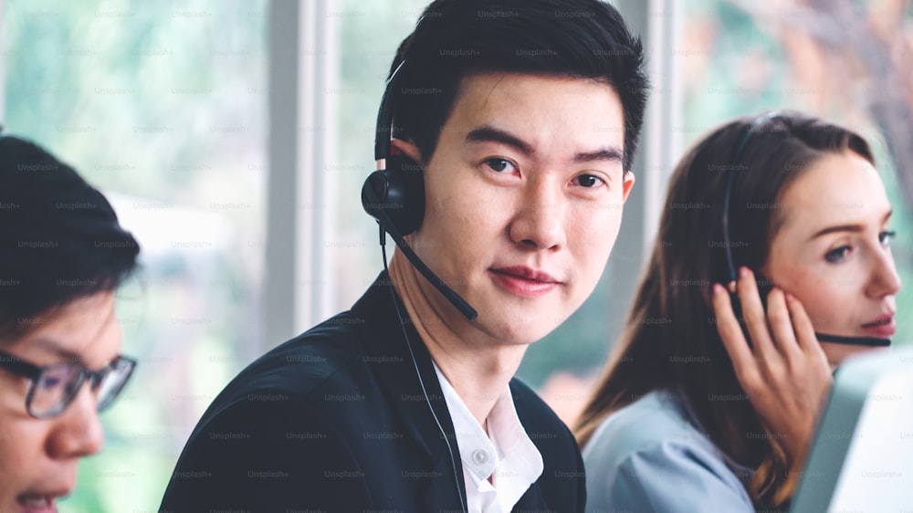 Premium Photo  Business people wearing headset working in office to support  remote customer or colleague call center telemarketing customer support  agent provide service on telephone video conference oratory call