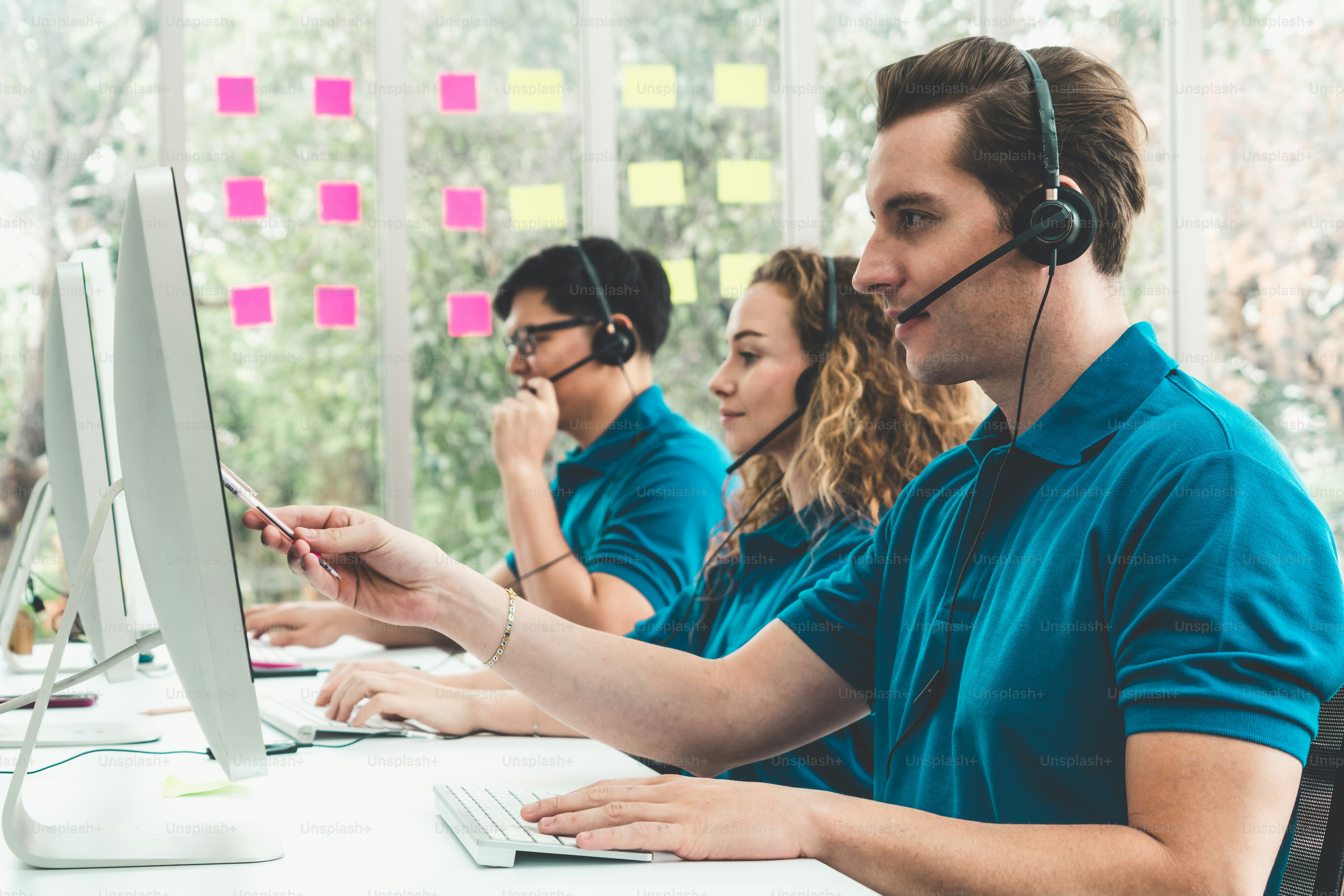 Support agent helping customers