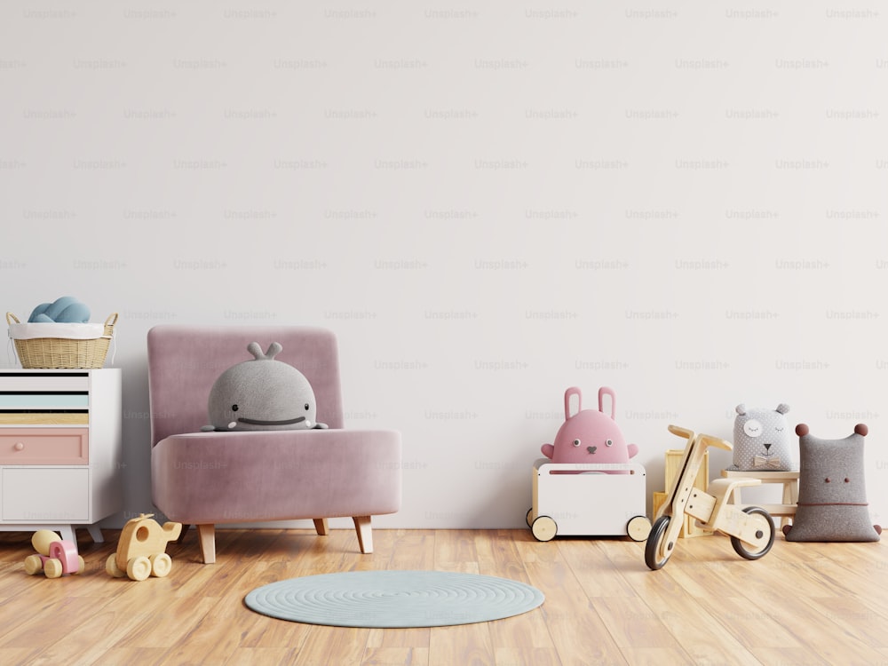 Mock up wall in the children's room in white wall background .3d rendering