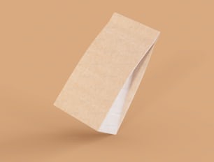 Ilustração 3D. Tire maquete de saco de papel em fundo isolado. Embalagem de papel pardo. Conceito de comida para levar.
