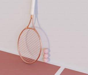 Ilustración 3D. Raqueta de tenis y pelotas. Fondo abstracto de tenis. Concepto de minimalismo. Concepto deportivo.