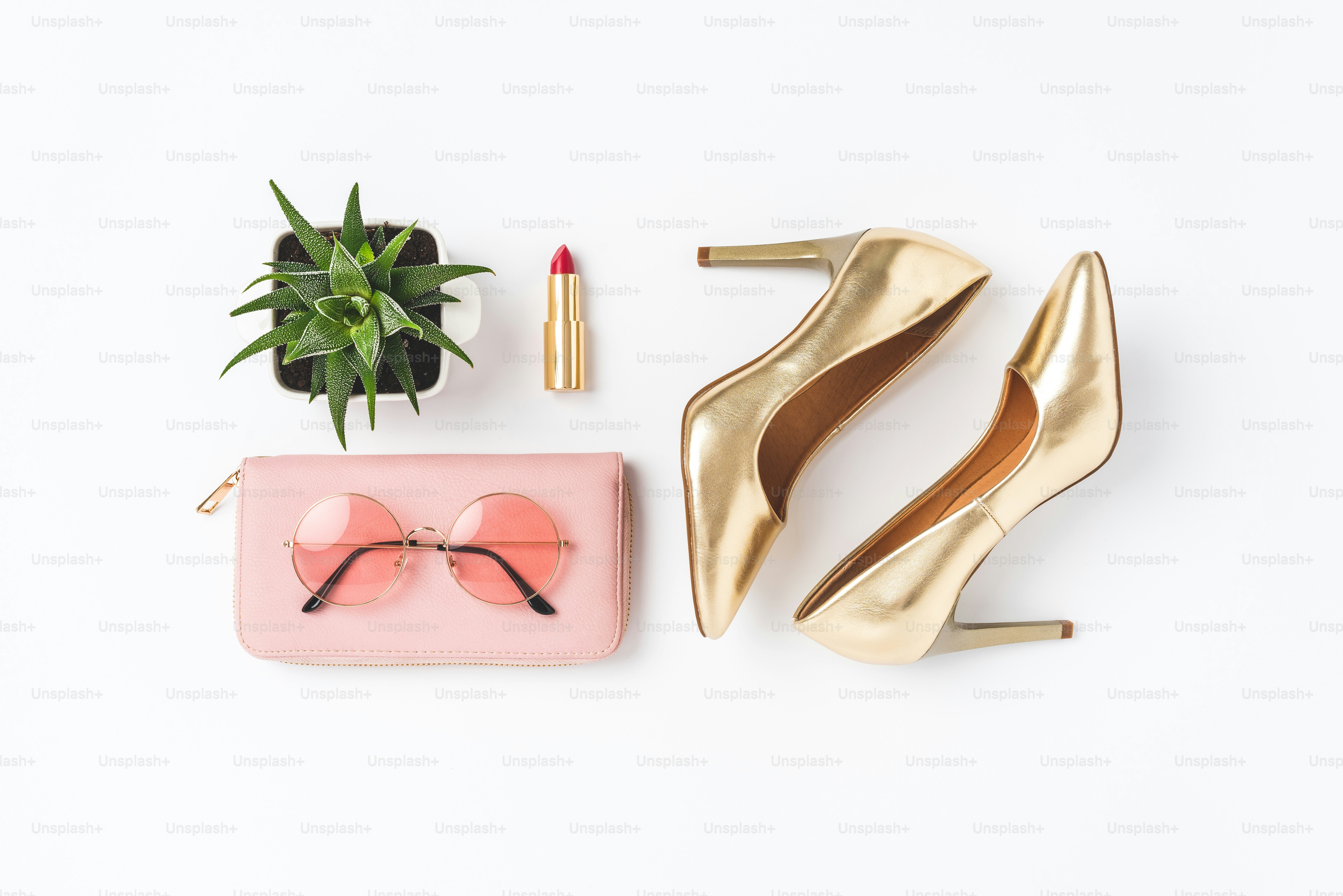 Fashion background with female outfit. Top view