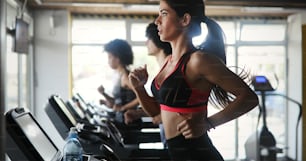 Picture of fit people running on treadmill in gym