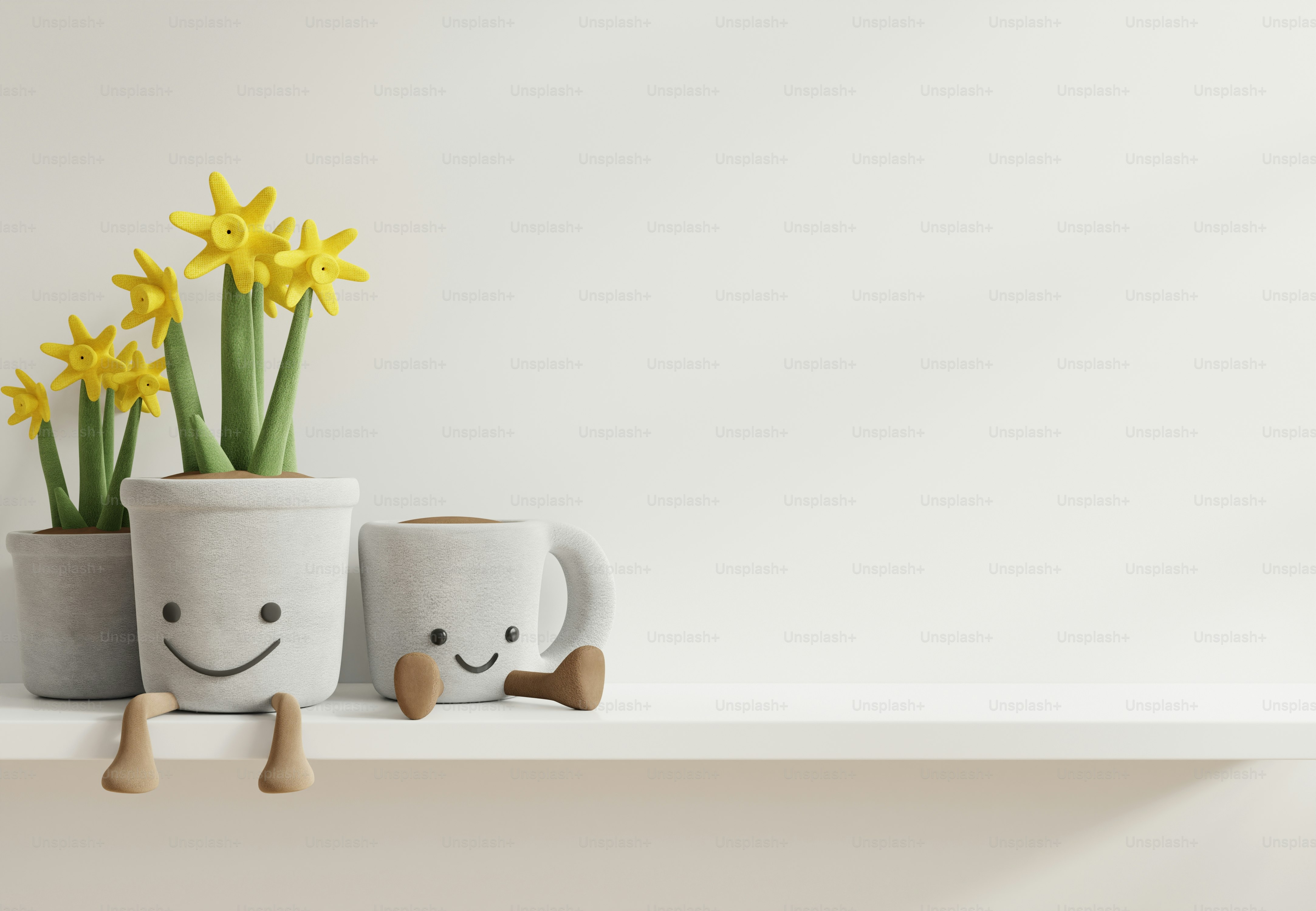 Mockup wall in the children's room On the white shelf.3D Rendering