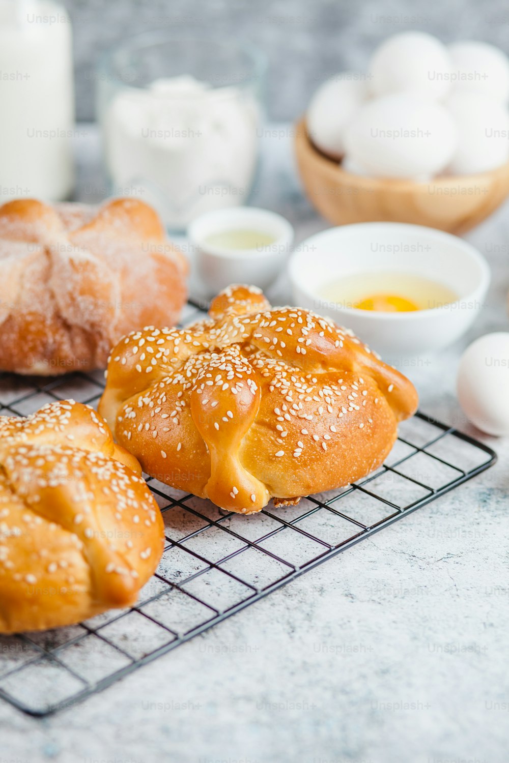Pan de Muerto, ingredients for Mexican bread recipe traditional for day of the Dead in Mexico