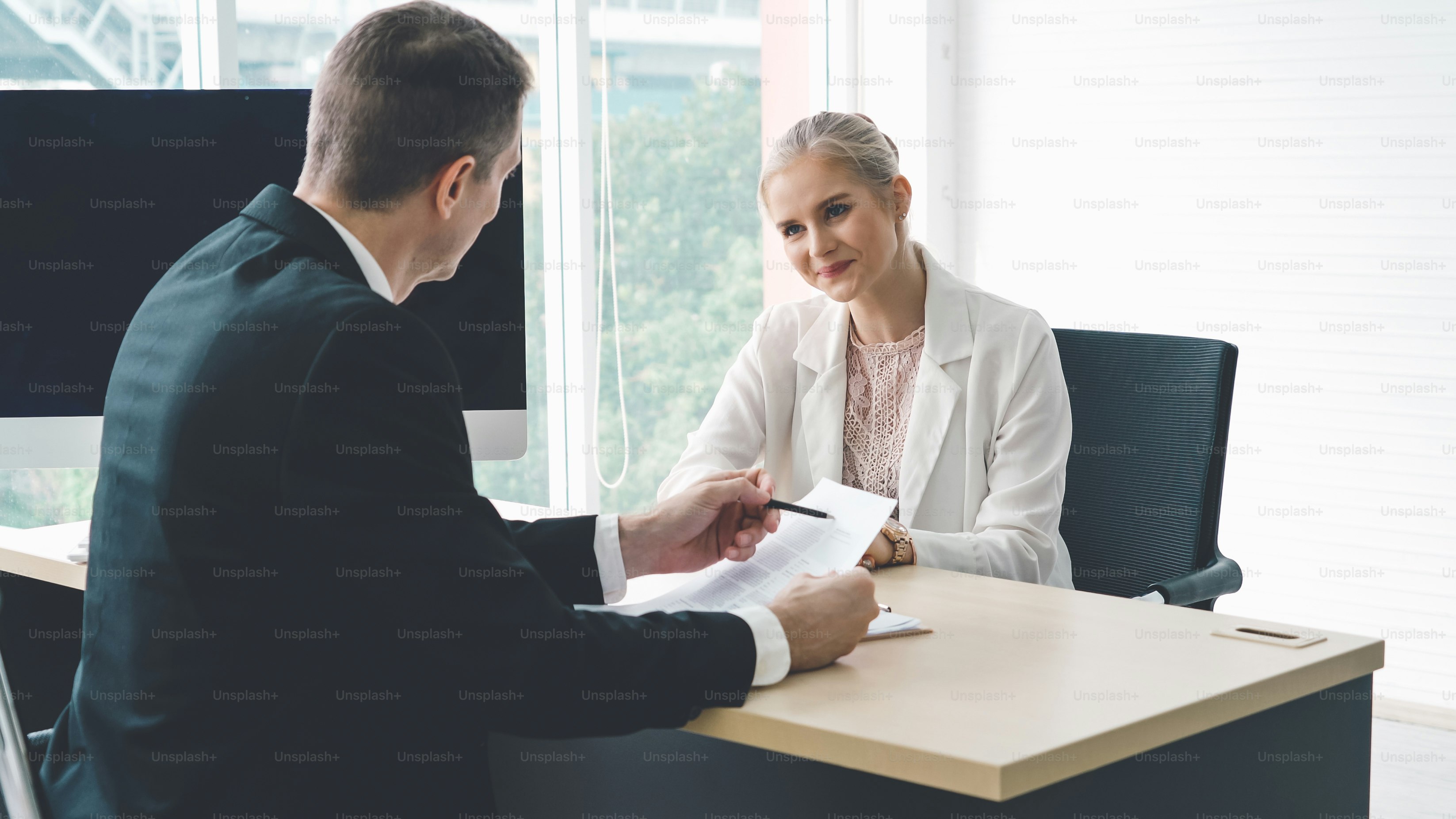 Job seeker in job interview meeting with manager and interviewer at ...