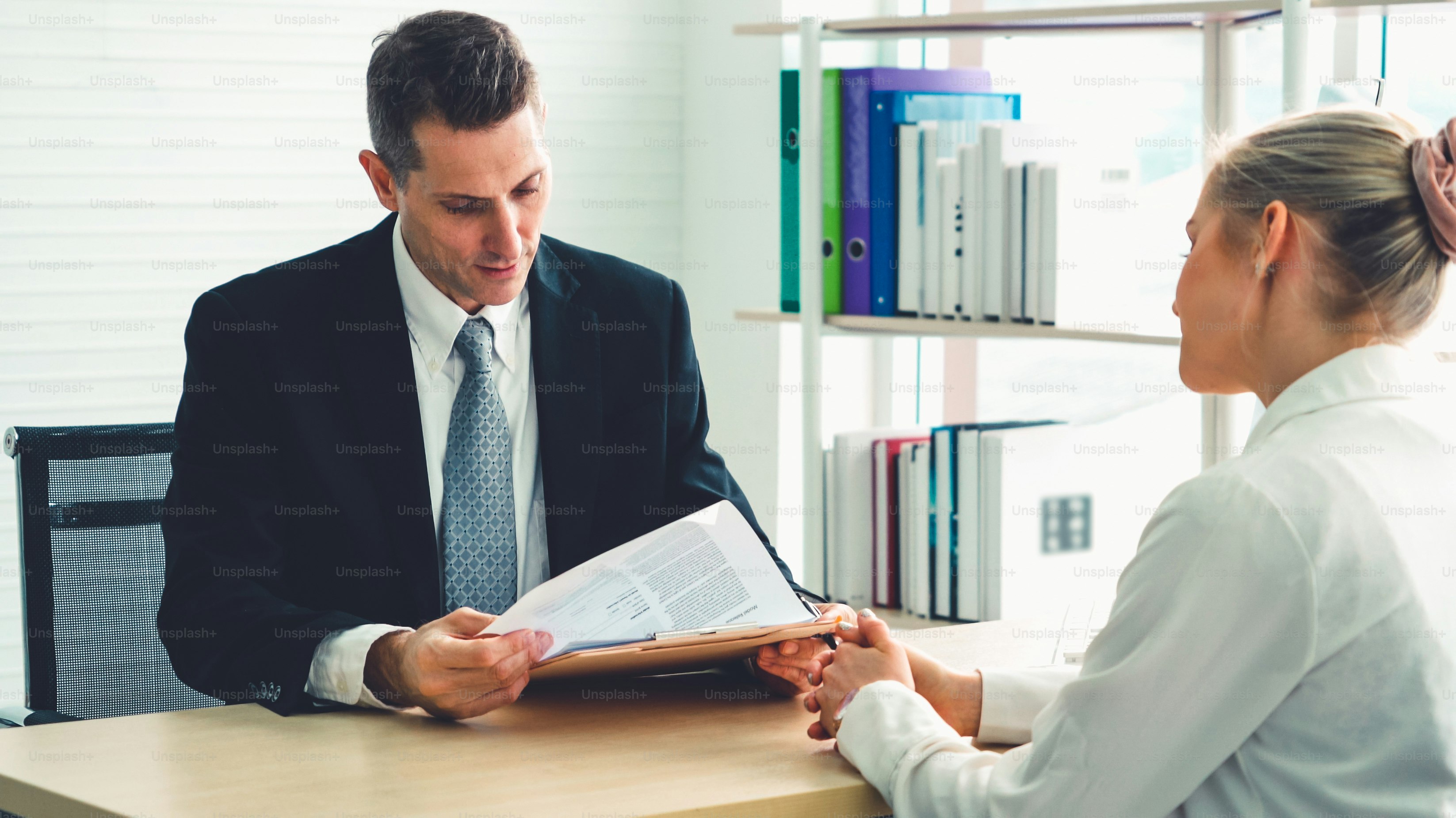 Job seeker in job interview meeting with manager and interviewer at ...