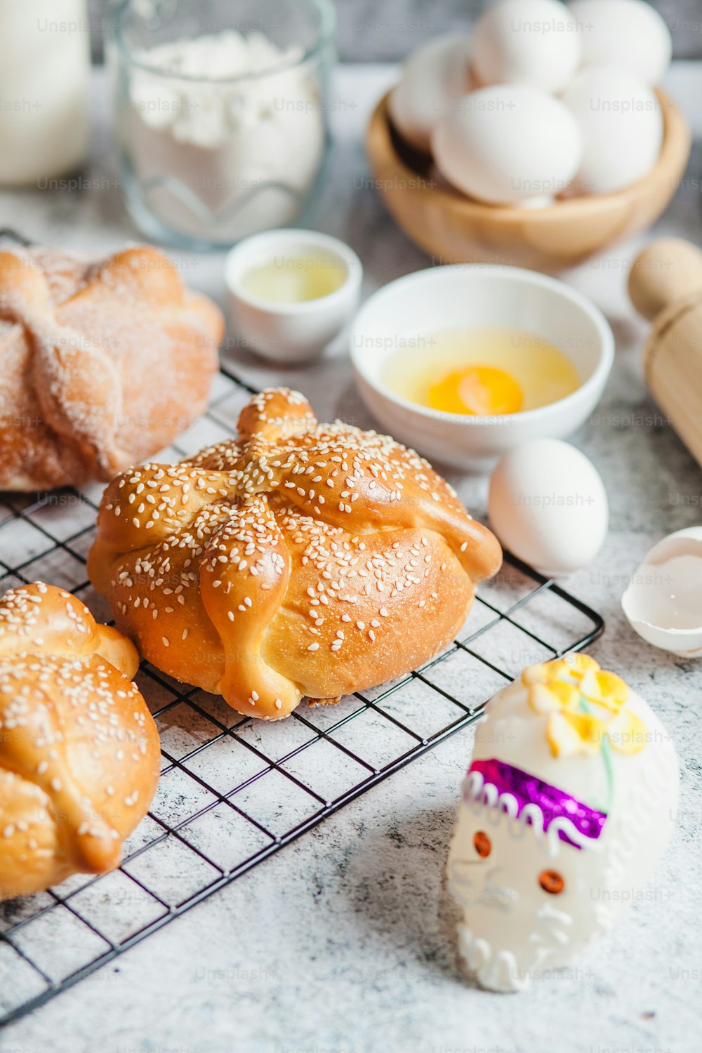 Pan de Muerto, ingredients for Mexican bread recipe traditional for day of the Dead in Mexico