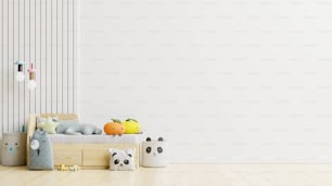 Mockup wall in the children's room on wall white colors background.3D Rendering
