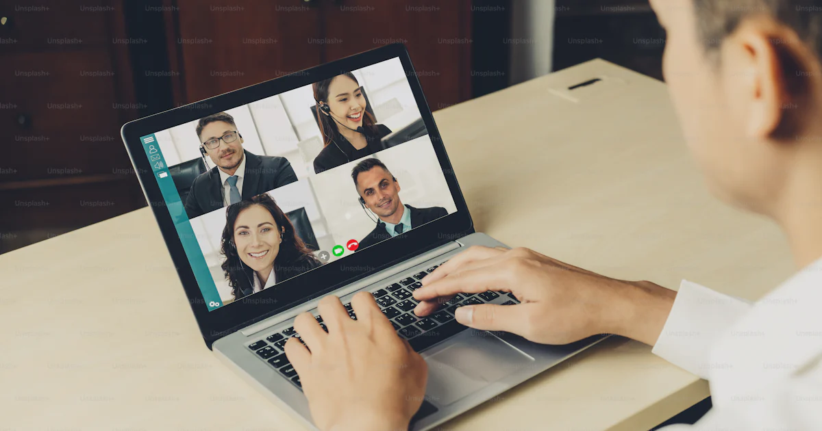 Call Conference Internet Video call business people meeting on virtual workplace or remote ...