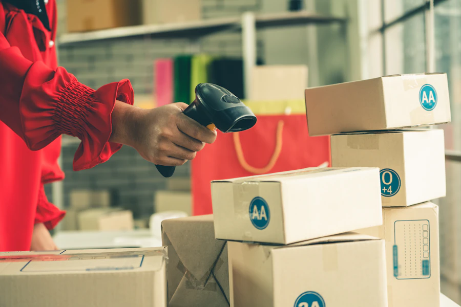 Parcels being scanned and prepared for dispatch