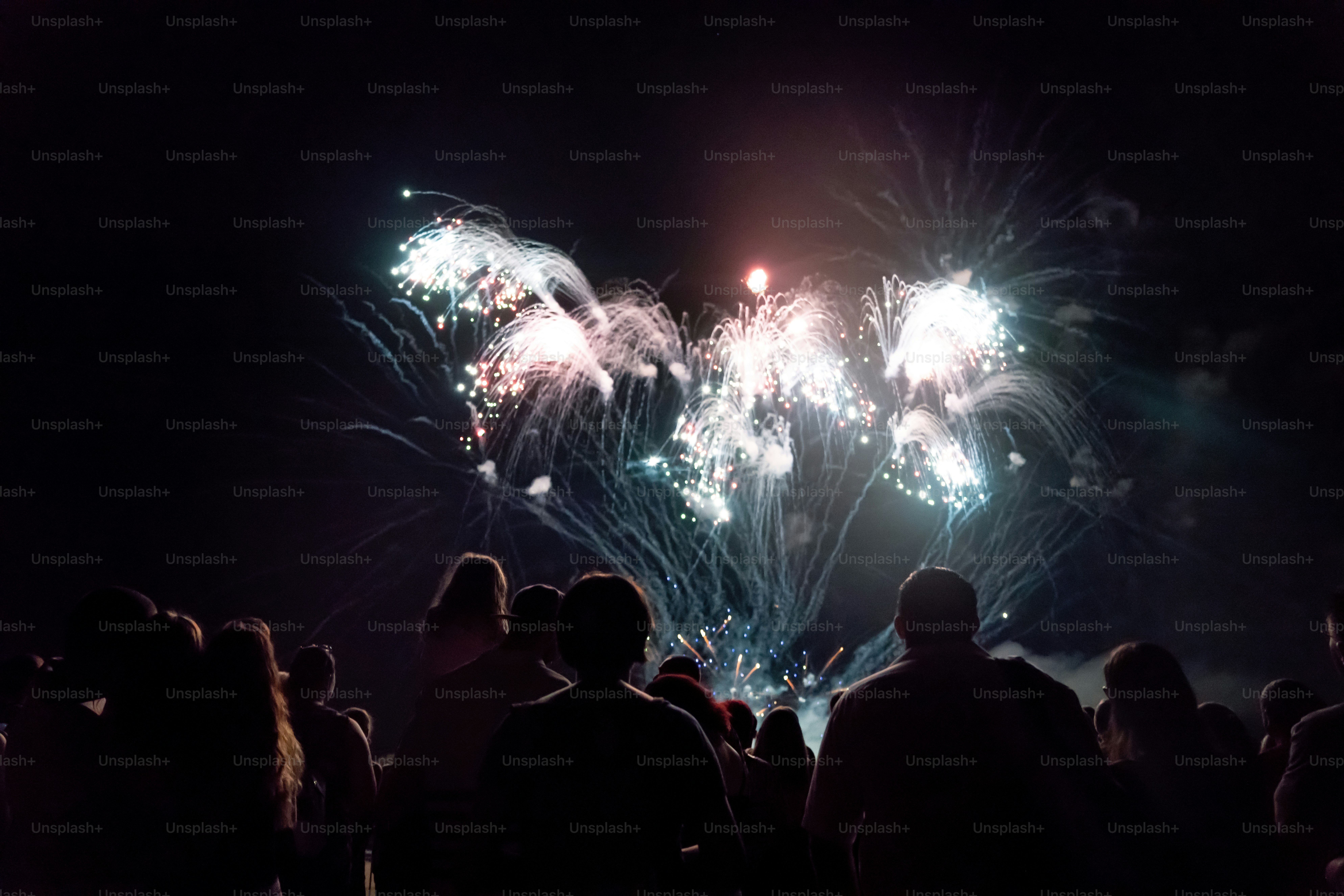 Crowd watching fireworks and celebrating new year