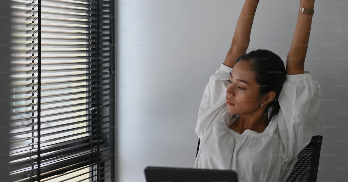 Computer Support Calm A calm businesswoman is relaxing and rest from computer feel stress ...