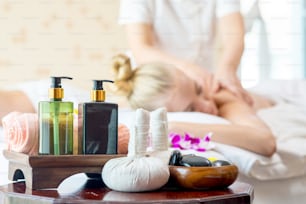 Beauty Spa and massage equipment on the table at beauty salon