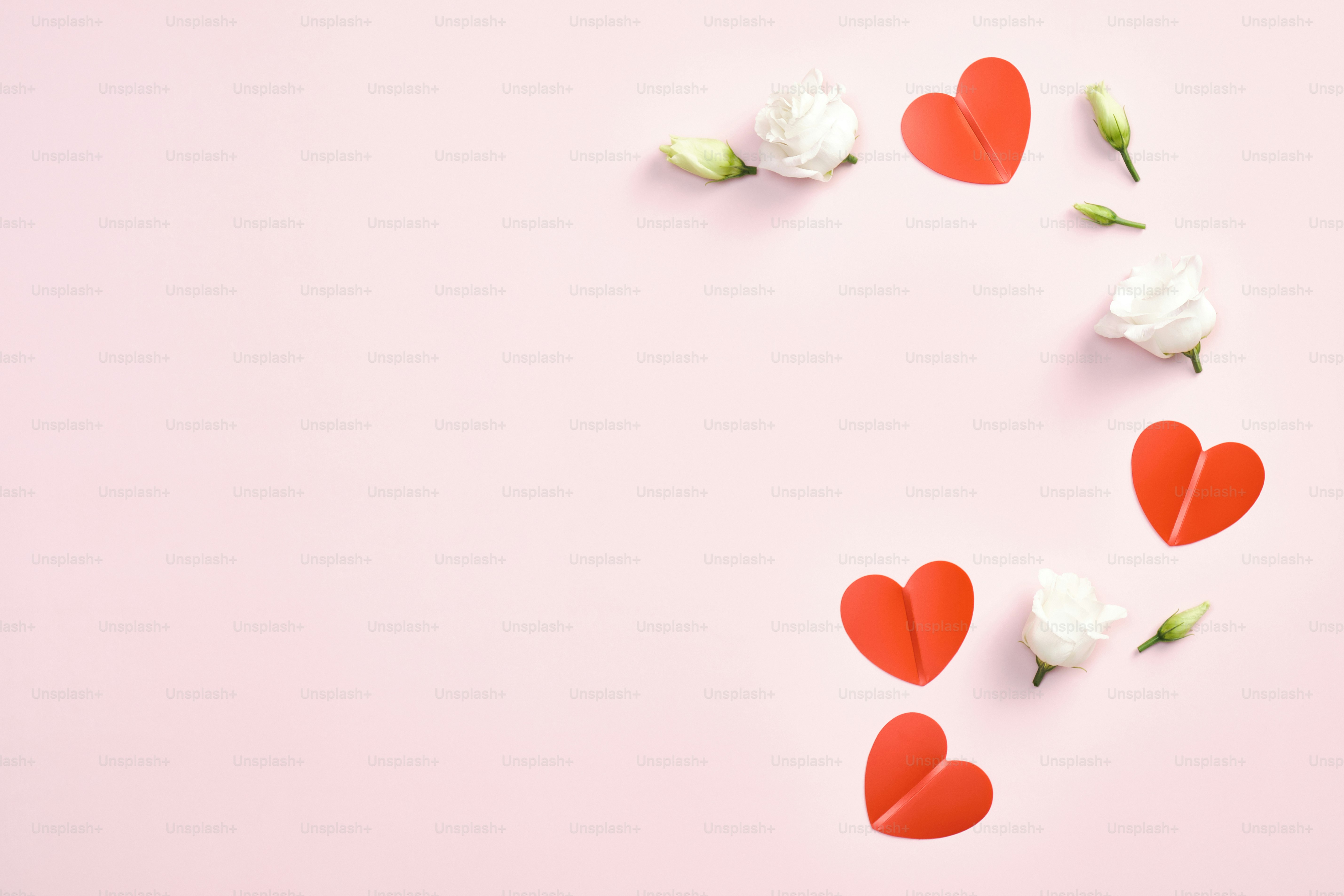 Happy Valentines Day concept. Flat lay red paper hearts and rose ...