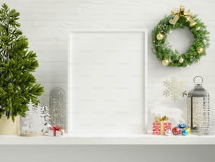 Marco de maqueta de Navidad, carteles de maqueta en la sala de estar Interior de Navidad.3d renderizado