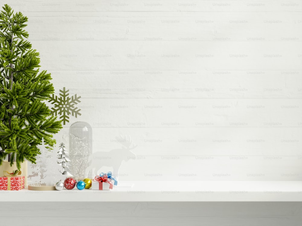 Mockup natalizio parete bianca in soggiorno interno.3d rendering