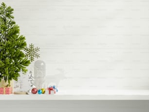Christmas mockup white wall in living room interior.3d rendering