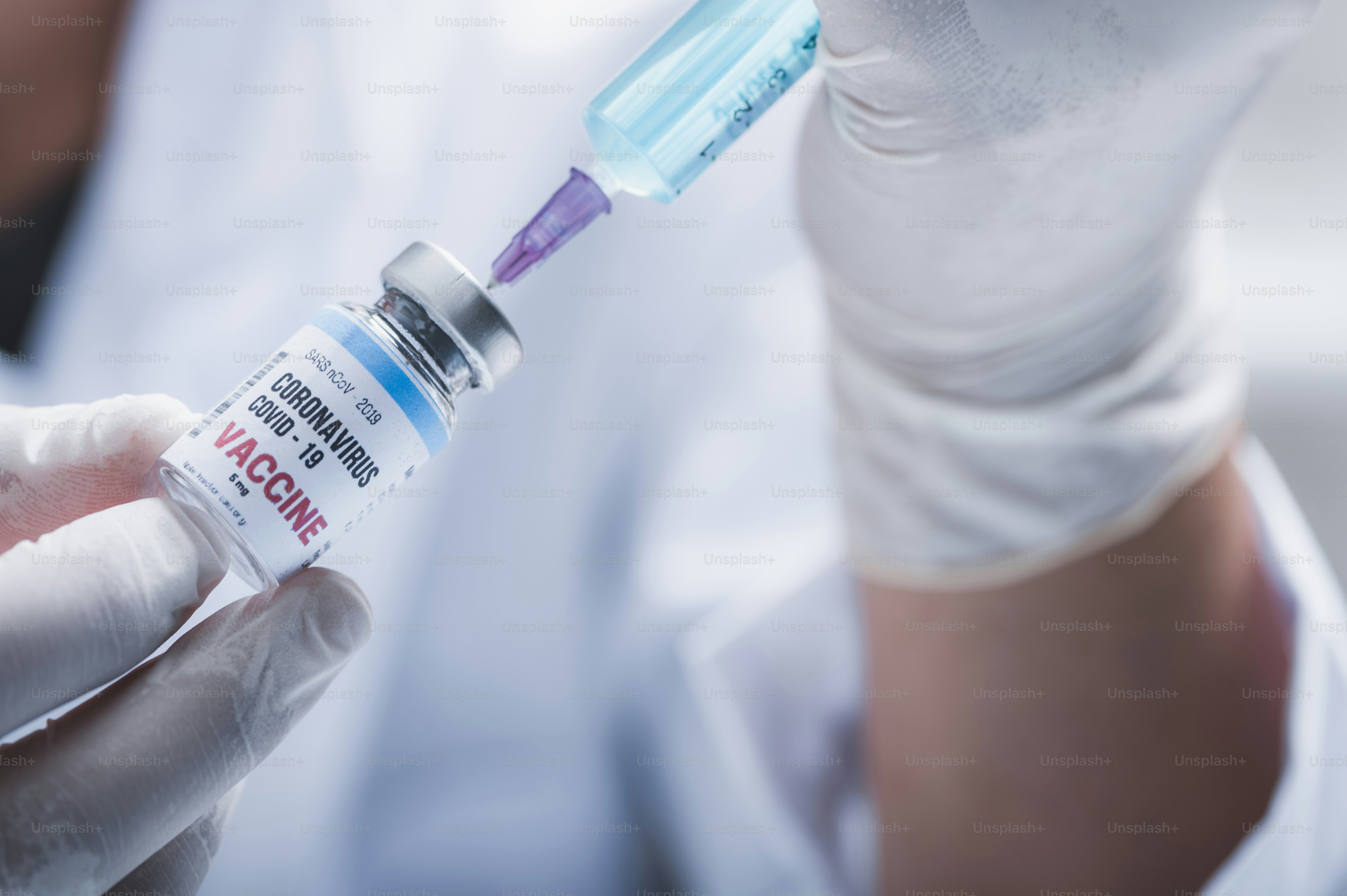 fight against COVID-19, coronavirus vaccine research in laboratory, professional scientists holds syringe and bottle vaccine for virus cure treatment injection, medicine clinical during pandemic