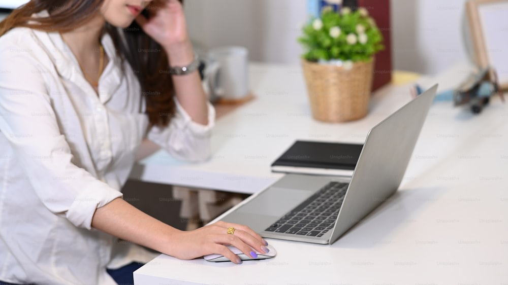 Cropped shot of businesswoman employee frustrated by business problem or work stress at office.