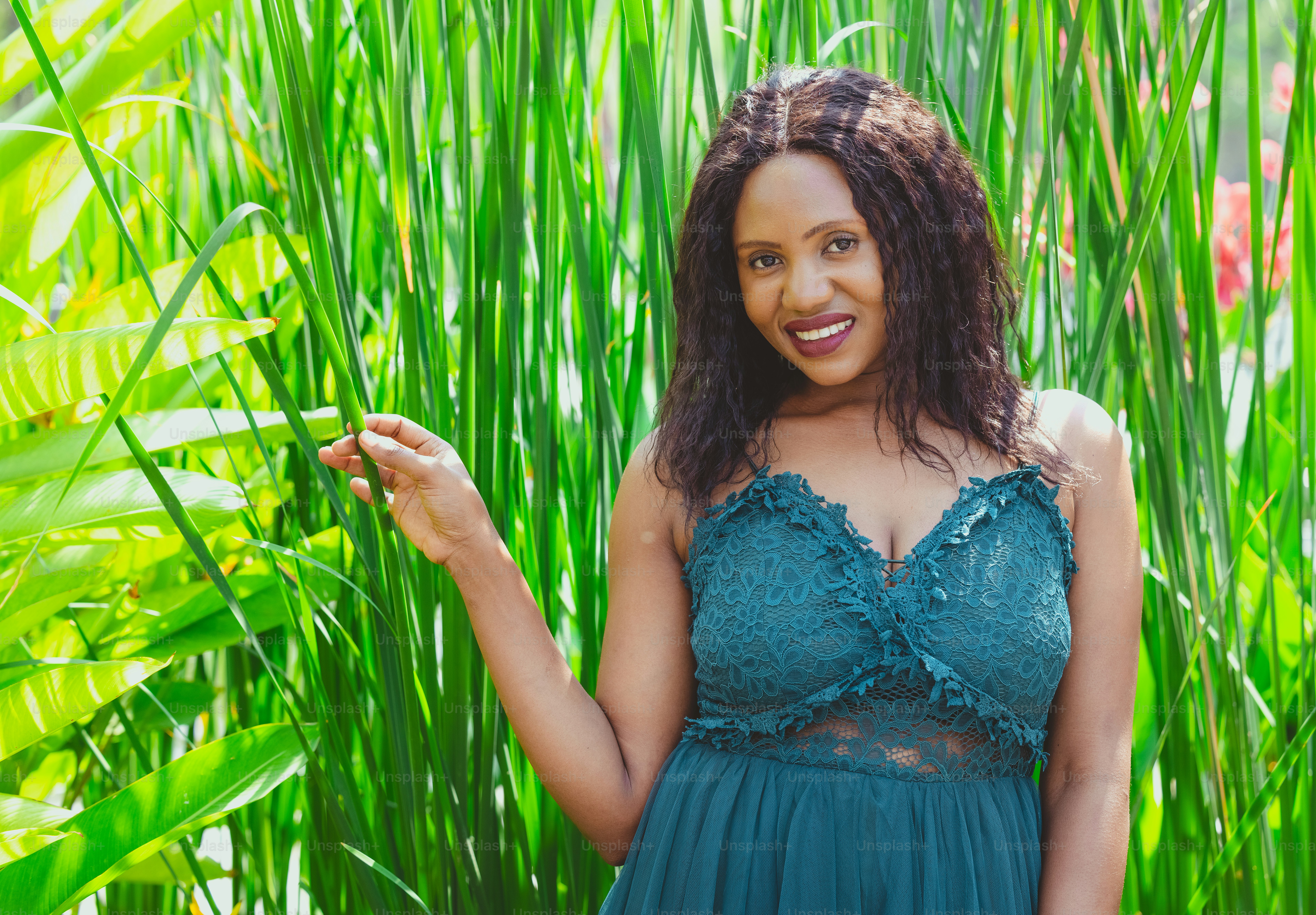 Green Tropical shoot of african american beauty. photo – African ...