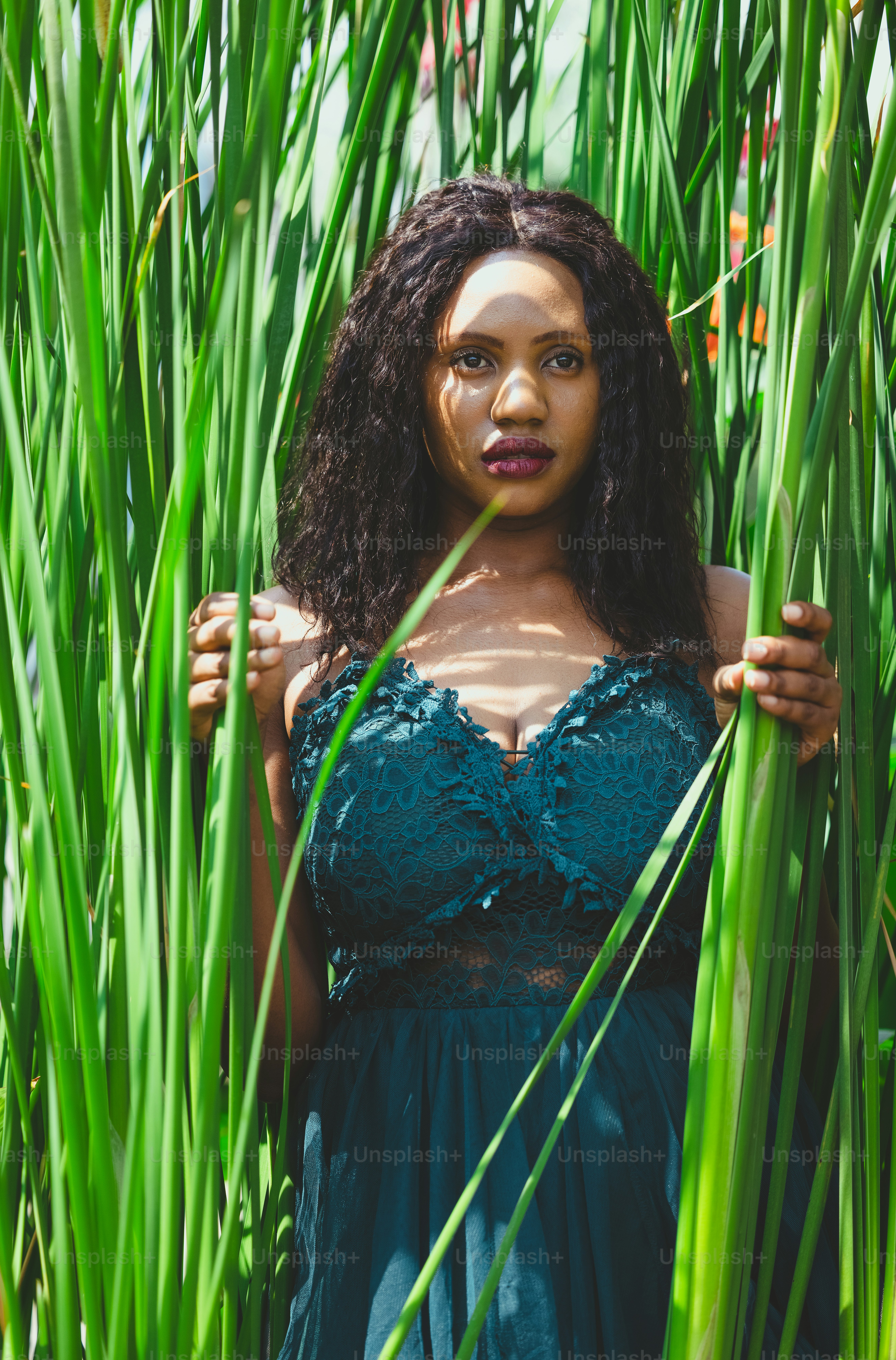 Green Tropical shoot of african american beauty. photo – Woman Image on ...