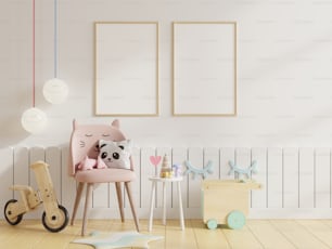 Mock up poster frame in children room,kids room,nursery mockup,3D rendering