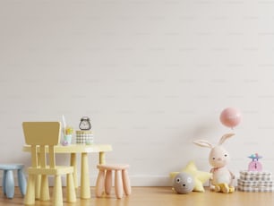 Mock up wall in the children's room with kid table set in light white color wall background,3d rendering