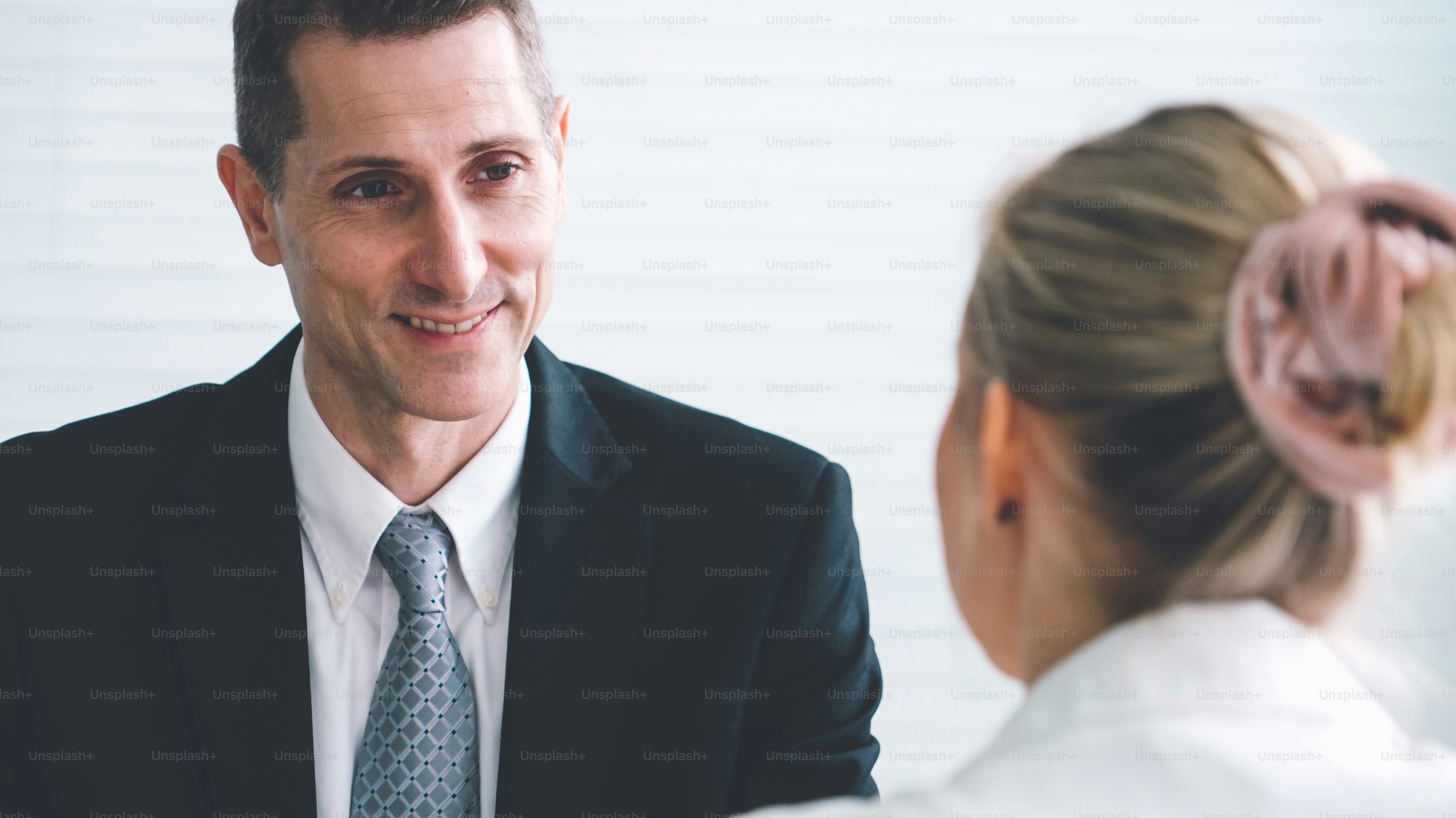 Job seeker in job interview meeting with manager and interviewer at ...