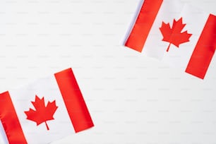Canadian flags on white background. Happy Canada Day banner design.