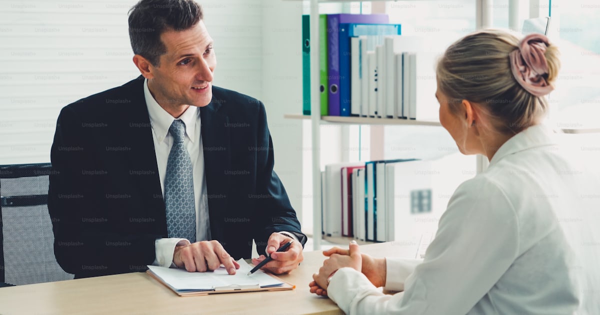 Job seeker in job interview meeting with manager and interviewer at ...