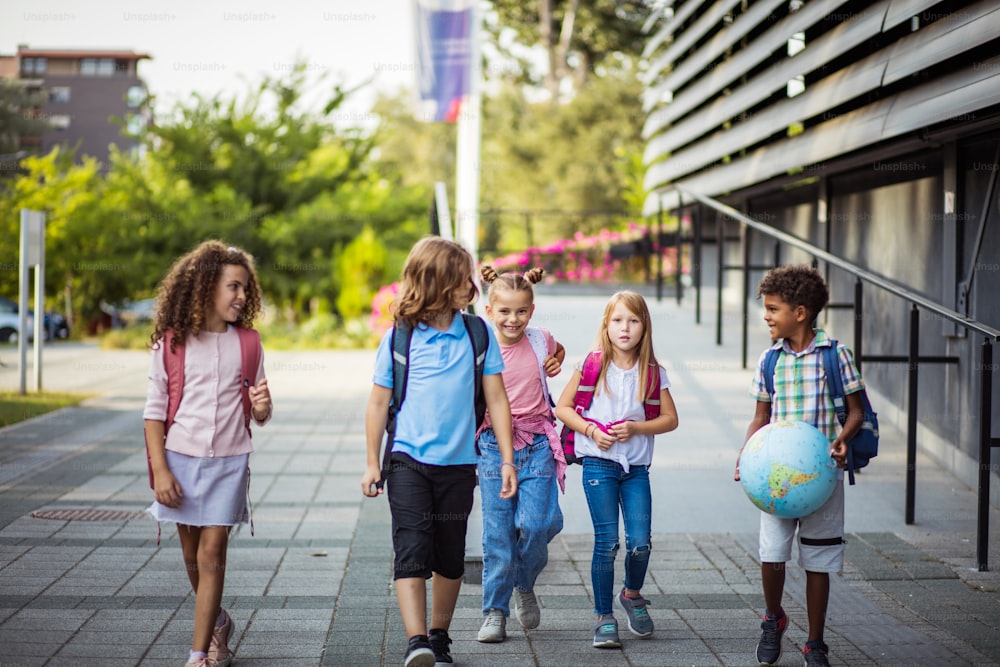 School kids going to school together.