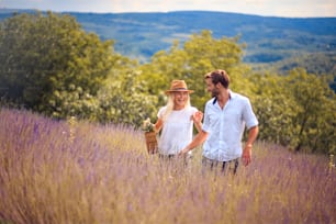 Couple in lavender field.