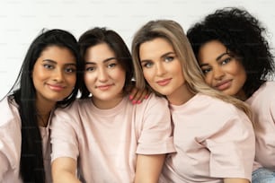 Group of different ethnicity women. Multicultural diversity and friendship. Female faces with different skin type and color.