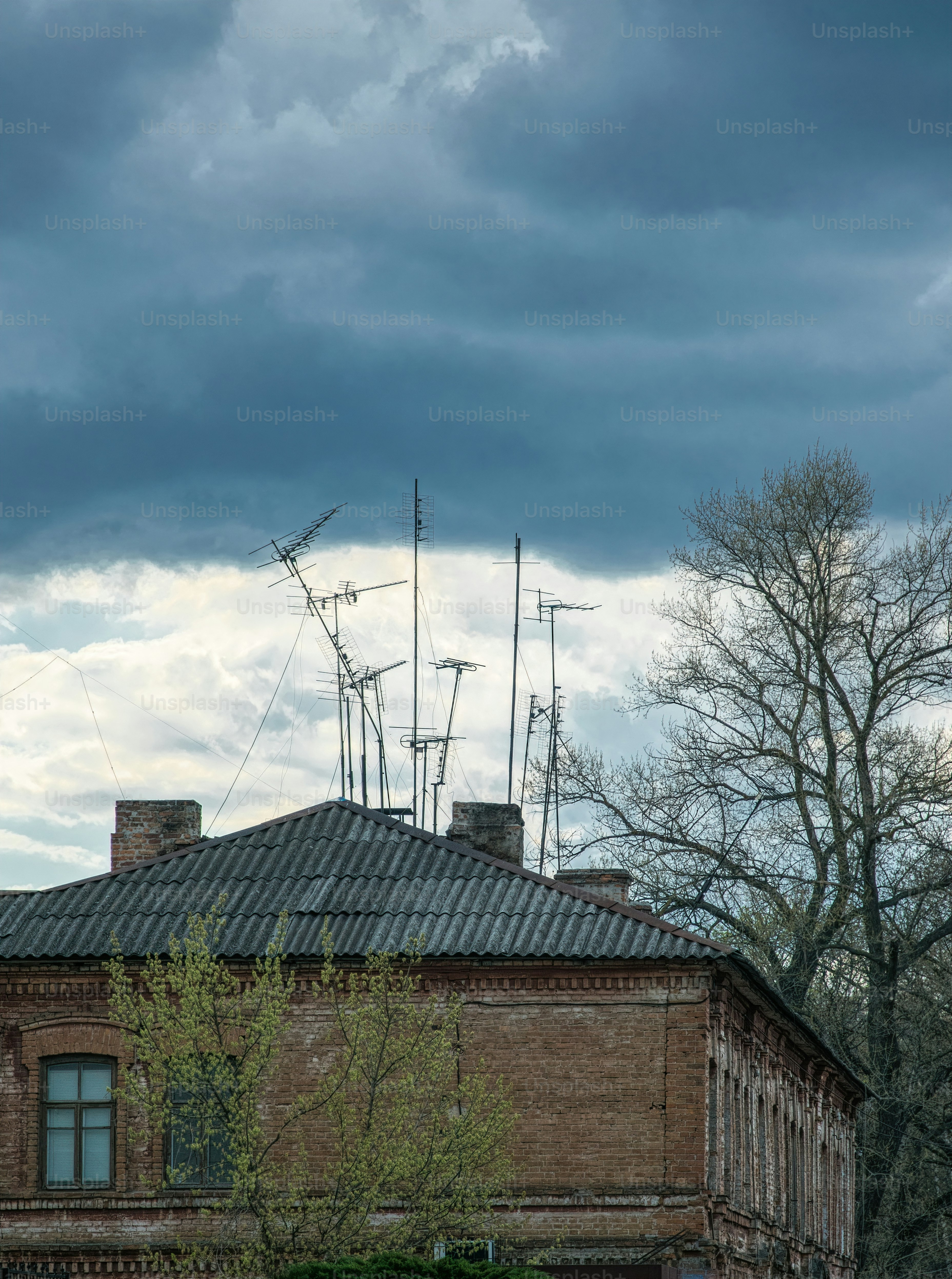Outdated analog technology and old decrepit architecture. Slate roof ...