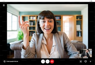 Portrait of young business woman on video call from home. Business woman working from home. New normal lifestyle.