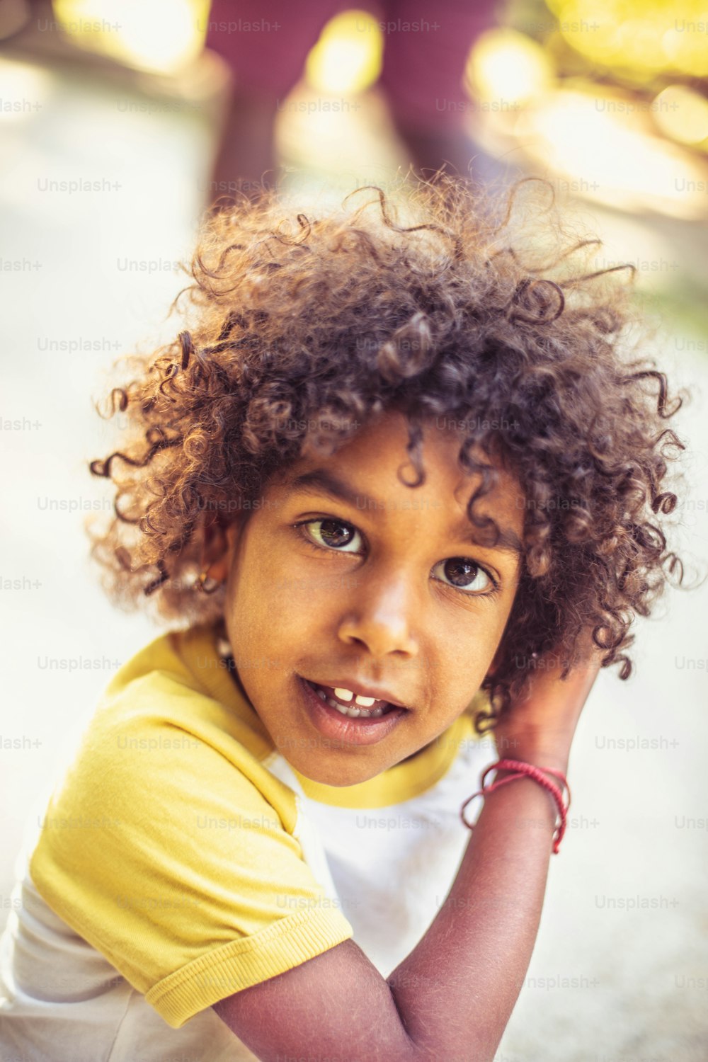 Portrait of little African girl outdoor. Close up.