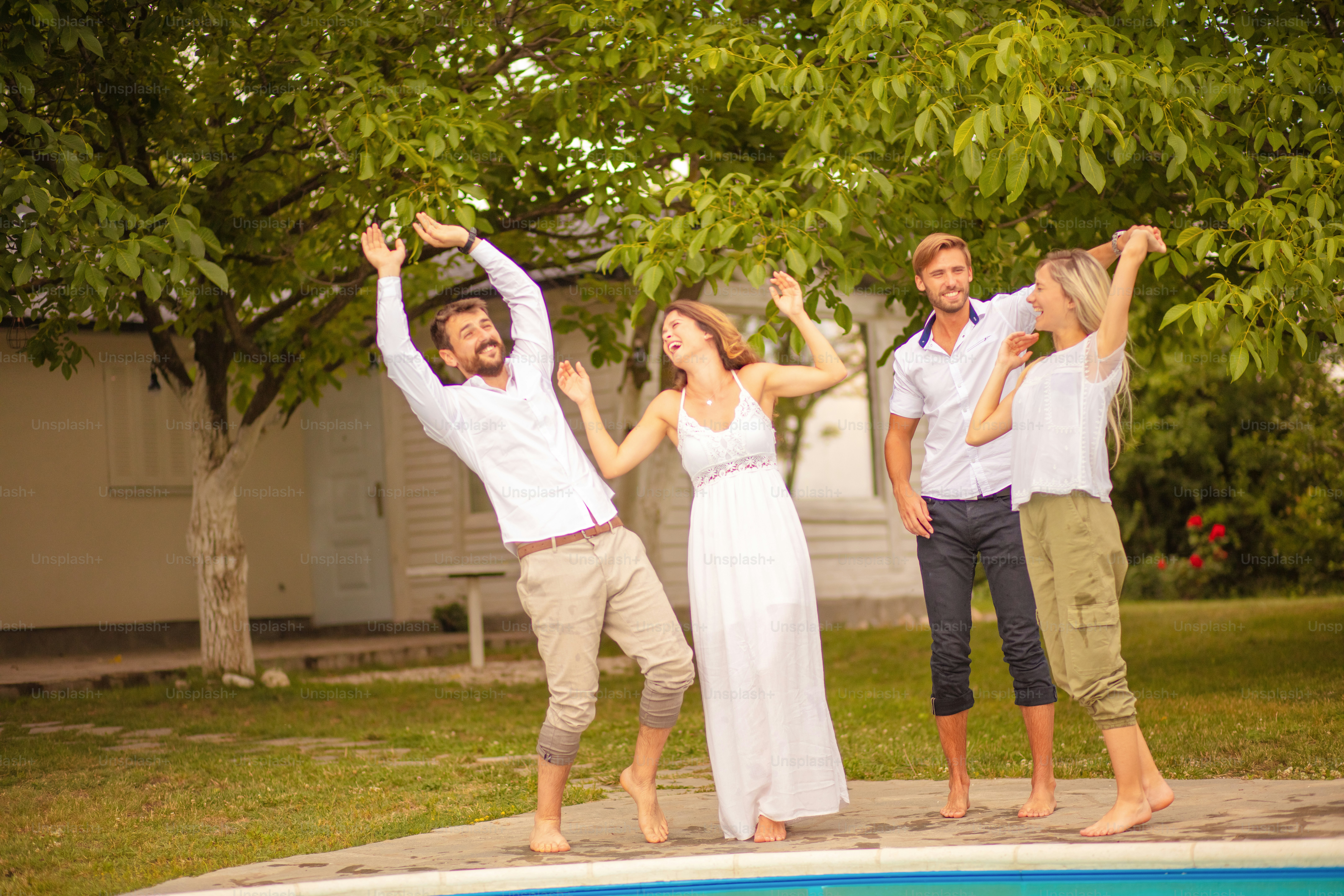 Friends having fun by the pool.